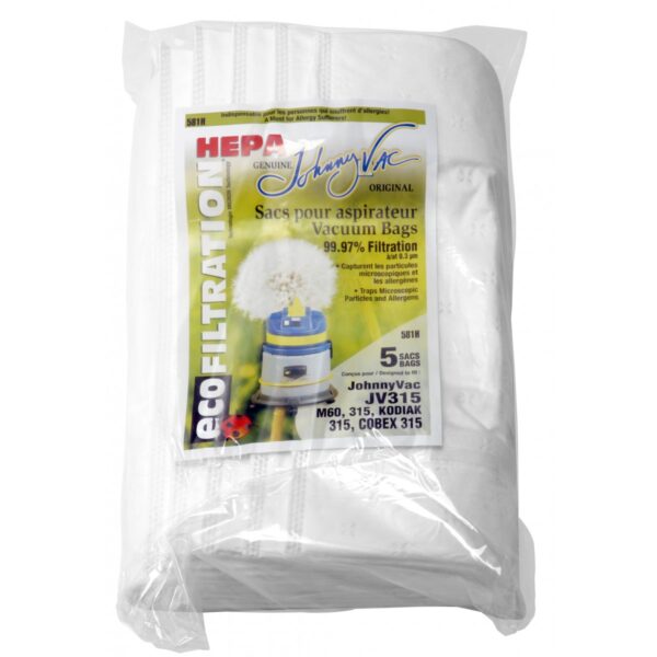 Sac microfiltre HEPA pour aspirateur Johnny Vac JV315 et M60, 315 Kodiak 315, Cobex 315