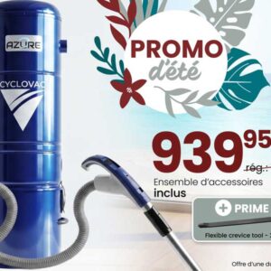 Aspirateur Central Hybride Édition AZURE Avec Ens. de Boyau 35 pieds + Bonis!
